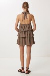 Halter Yaka Katlı Mini Krinkıl Örme Elbise VİZON LFW0022