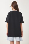 Kalp Nakışlı Örme T-shirt SİYAH LZV0018