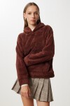 Kapüşonlu Cepli Peluş Sweatshirt KAHVERENGİ LZV0020