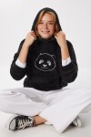 Kapüşonlu Nakış İşlemeli Peluş Sweatshirt SİYAH LZV0024