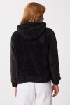 Kapüşonlu Nakış İşlemeli Peluş Sweatshirt SİYAH LZV0024