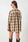 Kareli Oversize Dokuma Gömlek EKRU SARI LXR0004
