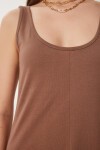 Kolsuz Basic Yazlık Örme Elbise KAHVERENGİ LCR0057