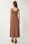 Kolsuz Basic Yazlık Örme Elbise KAHVERENGİ LCR0057
