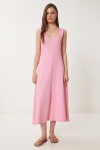 Kolsuz Basic Yazlık Örme Elbise PEMBE LCR0057