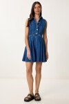Mini Kloş Denim Elbise KOYU MAVİ LVW0002