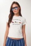 Nakış İşlemeli Pamuklu Örme T-shirt EKRU LCR0127