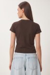 Nakış İşlemeli Pamuklu Örme T-shirt KAHVERENGİ LCR0127
