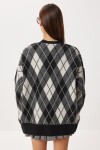 Oversize Baklava Desenli Triko Hırka SİYAH ANTRASİT LXA0028