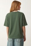 Oversize Basic Pamuklu Örme T-shirt HAKİ LZE0004