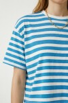 Oversize Çizgili Pamuklu Örme T-shirt MAVİ BEYAZ LZE0001