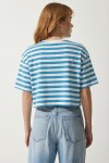 Oversize Çizgili Pamuklu Örme T-shirt MAVİ BEYAZ LZE0001