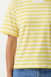 Oversize Çizgili Pamuklu Örme T-shirt SARI BEYAZ LZE0001