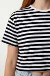 Oversize Çizgili Pamuklu Örme T-shirt SİYAH BEYAZ LZE0001