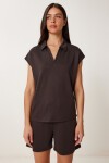 Polo Yaka Basic Örme Şort Takım KAHVERENGİ LUS0159