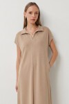 Polo Yaka Cepli Örme Elbise BEJ LDZ0038