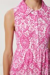 Polo Yaka Desenli Krinkıl Elbise PEMBE EKRU LZV0022