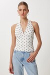 Puantiye Desenli Crop Tül Bluz EKRU LFW0023