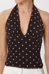 Puantiye Desenli Crop Tül Bluz KAHVERENGİ LFW0023