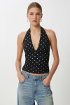 Puantiye Desenli Crop Tül Bluz SİYAH LFW0023