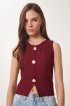 Şık Düğmeli Fitilli Örme Bluz BORDO LZV0008