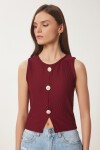 Şık Düğmeli Fitilli Örme Bluz BORDO LZV0008