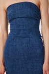 Straplez Midi Denim Elbise KOYU MAVİ LYZ0002