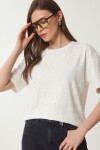 Taş Detaylı Örme T-shirt EKRU LZV0059