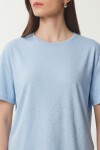 Taş Detaylı Örme T-shirt GÖK MAVİ LZV0059