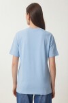 Taş Detaylı Örme T-shirt GÖK MAVİ LZV0059