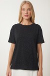 Taş Detaylı Örme T-shirt SİYAH LZV0059