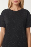 Taş Detaylı Örme T-shirt SİYAH LZV0059