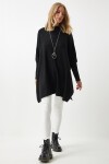 Yandan Yırtmaçlı Oversize Panço Kazak SİYAH LYY0016