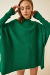 Yandan Yırtmaçlı Oversize Panço Kazak YEŞİL LYY0016