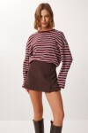 Yırtmaçlı Kaşe Mini Şort Etek KAHVERENGİ LZV0042