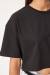 %100 Pamuk Oversize Crop Örme T-shirt SİYAH LBP0022