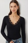 2’li Paket Dantelli Örme Bluz SİYAH KEMİK LDZ0081
