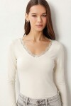 2’li Paket Dantelli Örme Bluz SİYAH KEMİK LDZ0081