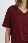 2’li Paket V Yaka Oversize Örme T-shirt LACİVERT BORDO LZV0085