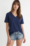 2’li Paket V Yaka Oversize Örme T-shirt LACİVERT BORDO LZV0085
