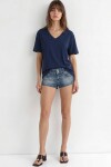 2’li Paket V Yaka Oversize Örme T-shirt LACİVERT BORDO LZV0085