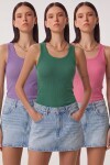 3lü Fitilli Kalın Askılı Örme Atlet YEŞİL LİLA PEMBE LRN0060