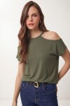 3lü Paket Cut Out Detaylı Viskon Bluz SİYAH HAKİ KOYU MAVİ LRN0068