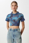 3’lü Paket Desenli Crop Krinkıl Bluz BORDO GÖK MAVİ LACİVERT LAN0088