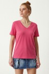 3’lü Paket V Yaka Basic Viskon T-shirt KOYU MAVİ KOYU PEMBE EKRU LRN0069
