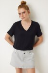 3’lü Paket V Yaka Basic Viskon T-shirt SİYAH PEMBE KAHVERENGİ LRN0069