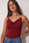 Askılı Degaje Yaka Sandy Örme Bluz BORDO LRX0013