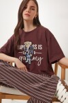 Ayıcık Armalı Pamuklu Oversize Örme T-shirt KAHVERENGİ LCR0035