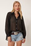 Balon Kollu Transparan Oversize Gömlek SİYAH LYY0141