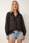 Balon Kollu Transparan Oversize Gömlek SİYAH LYY0141